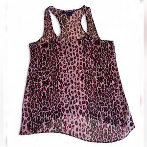 Miley Cyrus Y2K Sheer Asymmetrical Hem Tank Too Leopard Cheetah Print Pink Large